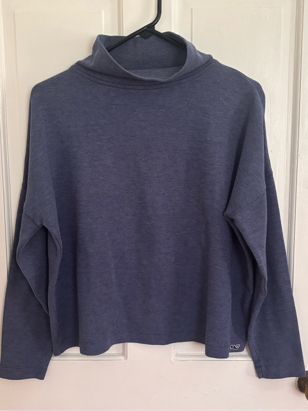 Vineyard Vines XS Blue Mock Neck Textured Knit Boxy Sweatshirt Top